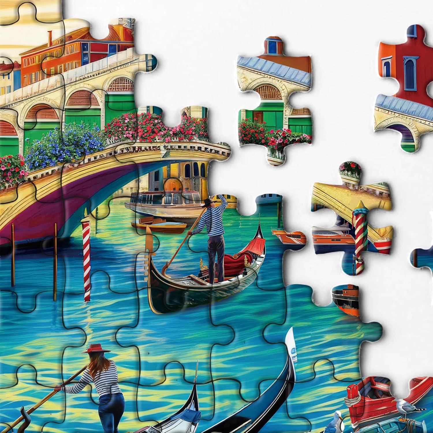 Italy Venice Landscape Puzzle 1000 Pieces for Adults, Europe Water City Jigsaw Puzzle, Sunset Cafe Travel Puzzle - Image 3
