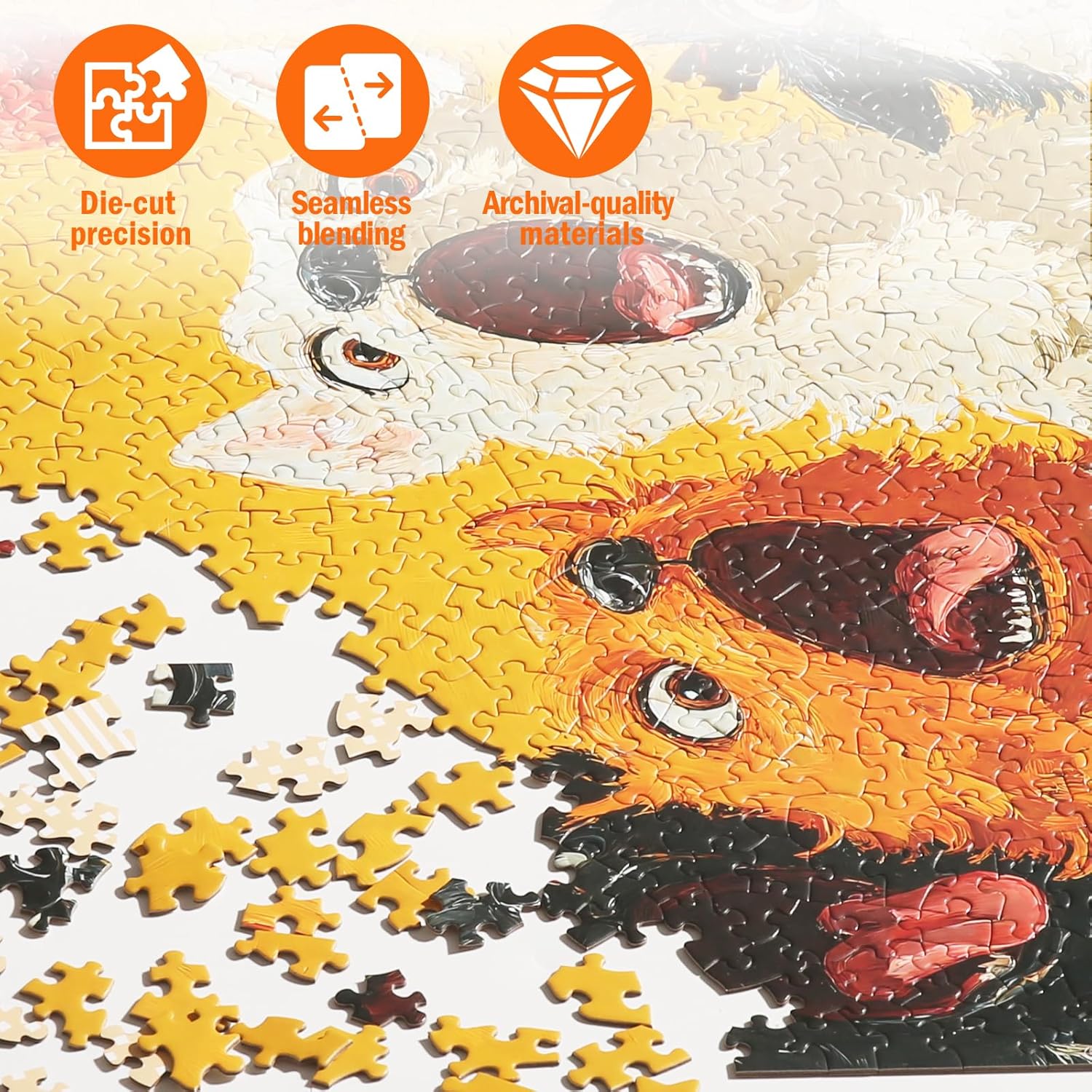 Naturelish Jigsaw Puzzles for Adults 1000 Pieces, Vibrant Colorful Unique Shaped Puzzle Challenging Game for Family Activity Home Decor, 20x27 Inches, 5 Dogs - Image 3