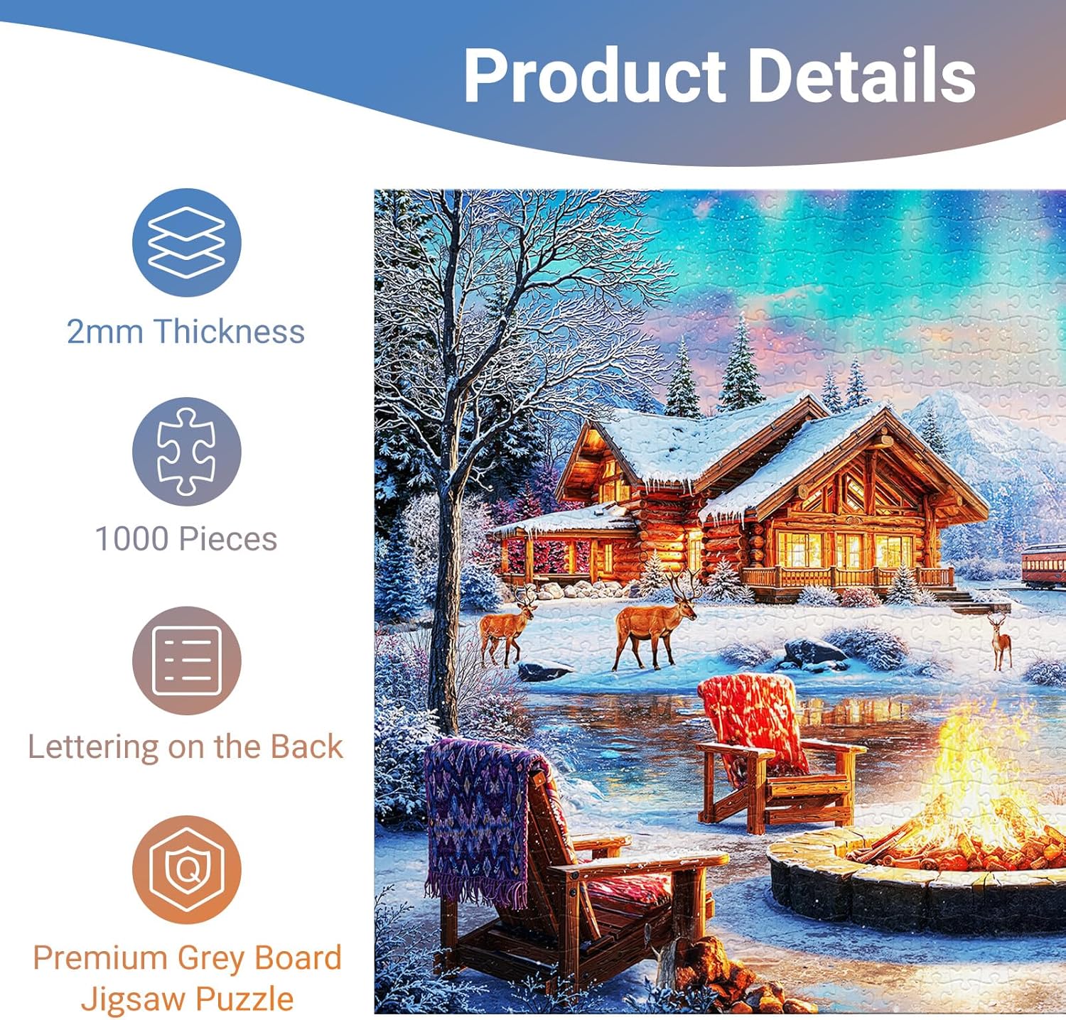 Alternative view of Aurora Over Snowscape Puzzles for Adults 1000 Pieces, Impossible Hard Difficult Challenging Jigsaw Puzzle 1000 Pieces, Christmas Birthday Gifts Home Decor for Adults/Friends/Family
