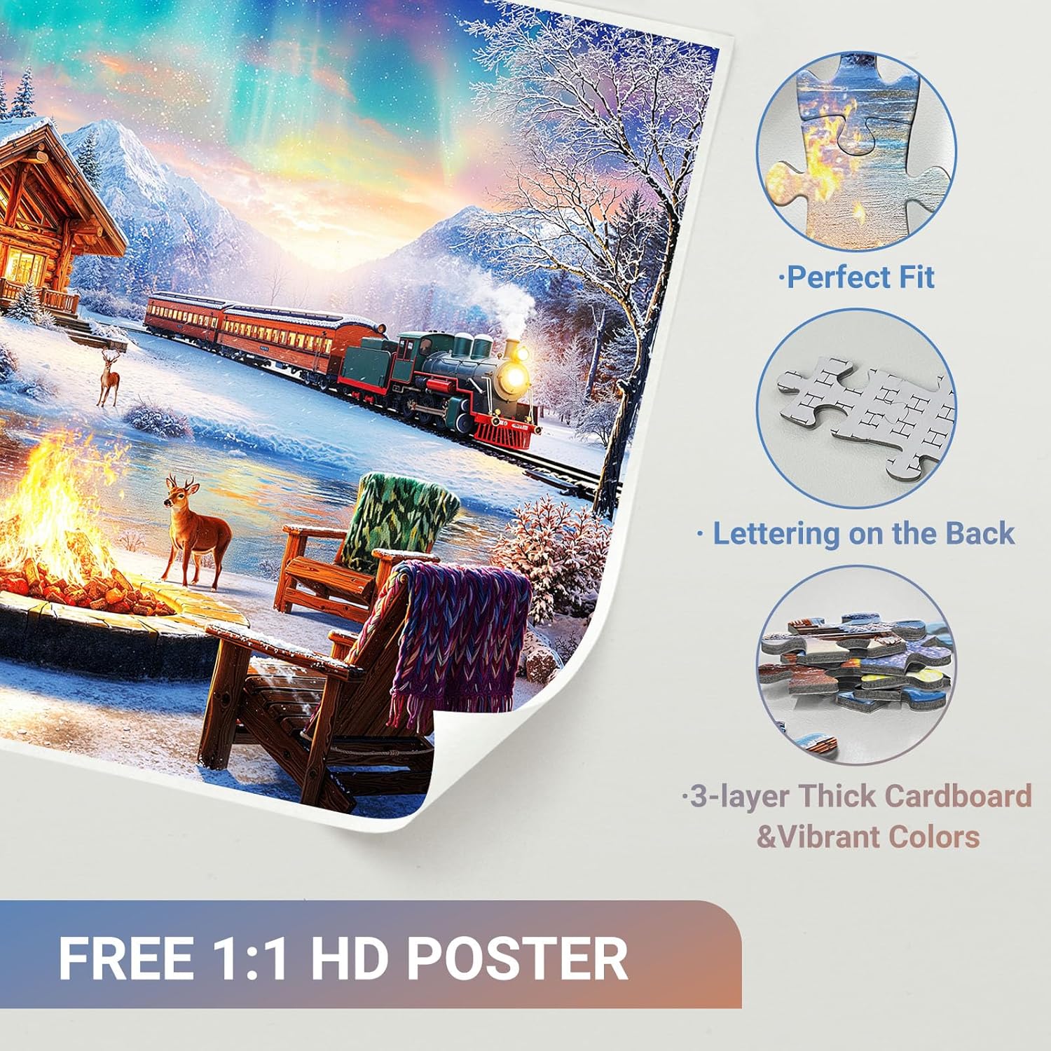 Aurora Over Snowscape Puzzles for Adults 1000 Pieces, Impossible Hard Difficult Challenging Jigsaw Puzzle 1000 Pieces, Christmas Birthday Gifts Home Decor for Adults/Friends/Family - Image 3
