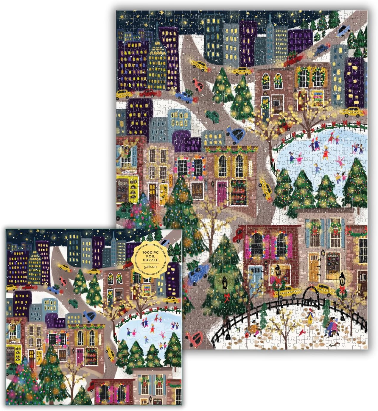 Alternative view of Galison Sparkling City u2013 1000 Piece Foil Puzzle with Illustrations of Colorful Merriments in The City with Gold Foil Accents