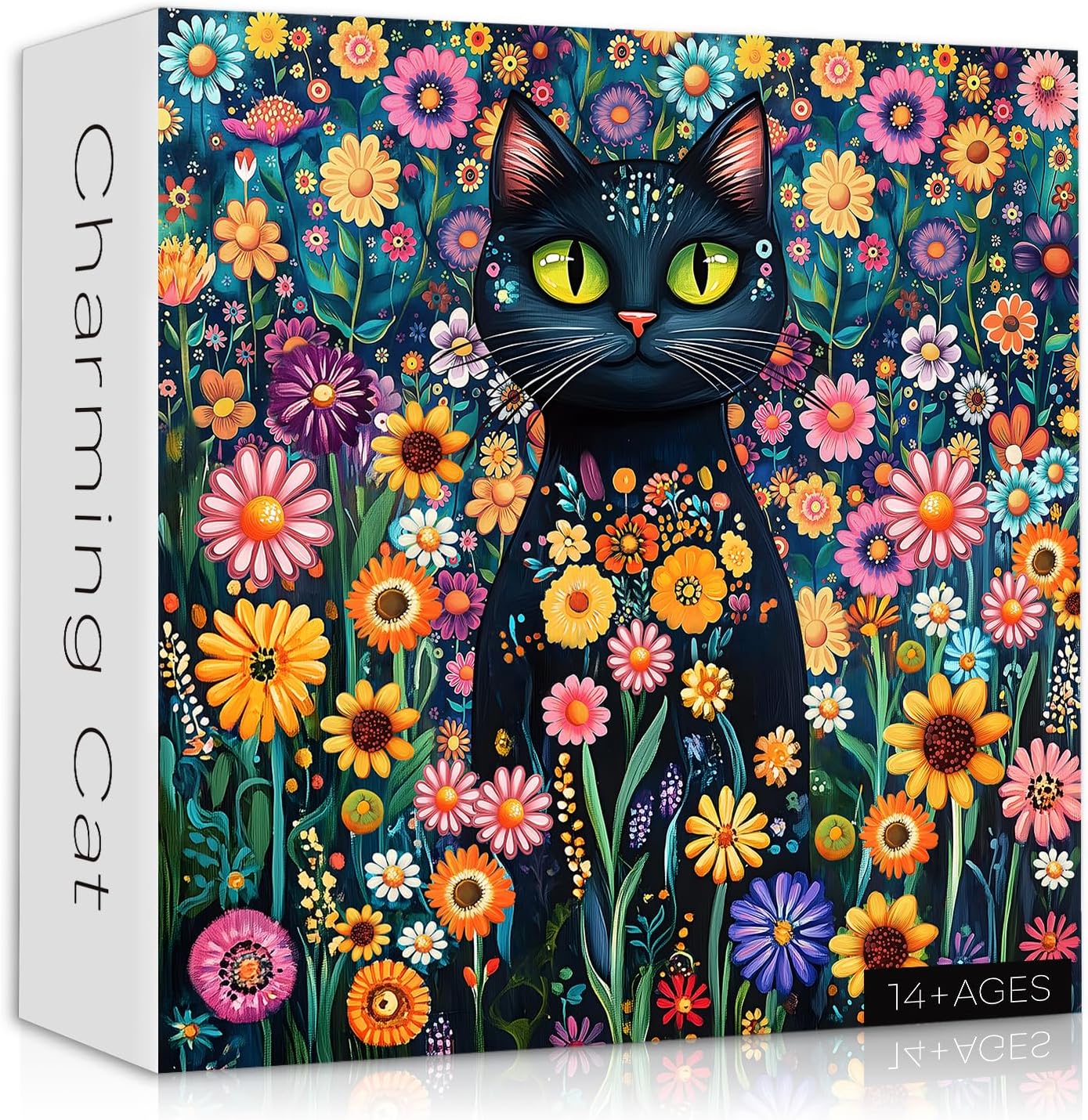 PICKFORU Stained Glass Puzzles: 1000 Pieces, Adults' Cat Lovers' Jigsaw Puzzle - Purple Iris Flowers, Starry Night, Moonlit Cat Flower - Image 9