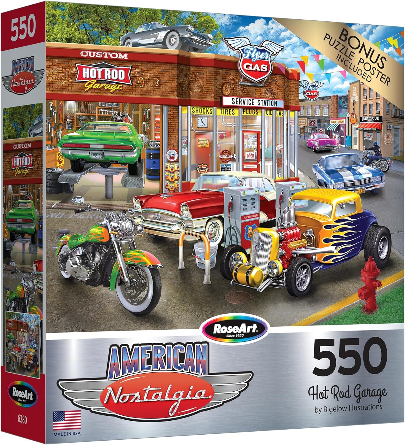 RoseArt - American Nostalgia - Hot Rod Garage - 550 Piece Jigsaw Puzzle for Adults