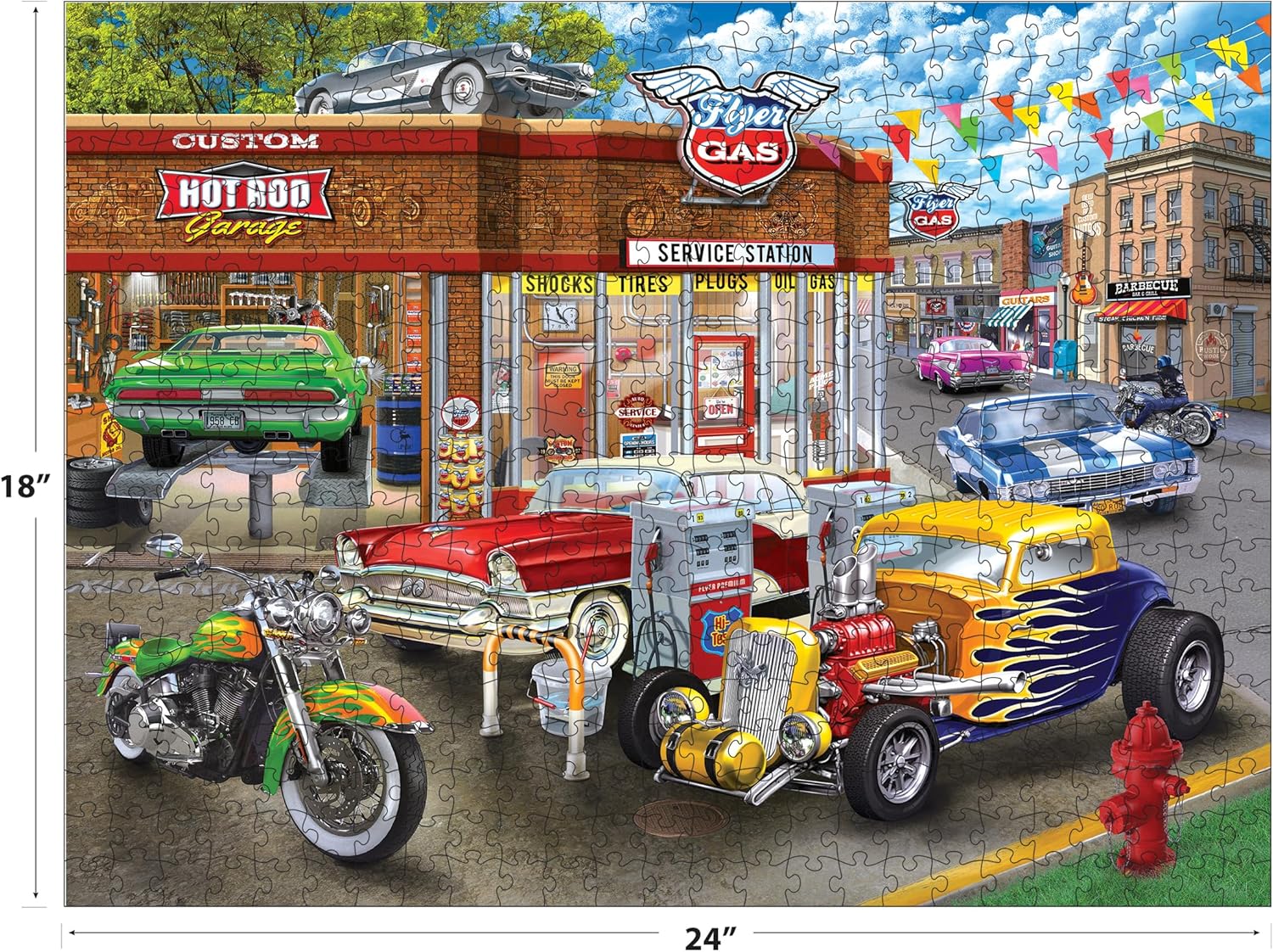 Alternative view of RoseArt - American Nostalgia - Hot Rod Garage - 550 Piece Jigsaw Puzzle for Adults