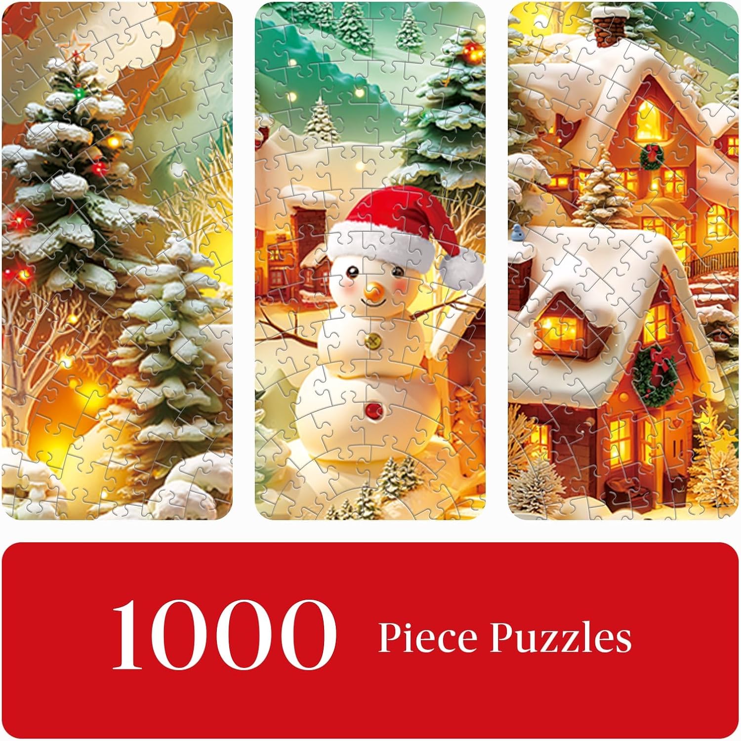 Artipuz 1000 Piece Round Jigsaw Puzzle for Adults - 3D Visual Christmas Snowman Village (26.6in Diameter) | Circular Brain Challenge & Artistic Home Decor for Mindful Relaxation - Image 3