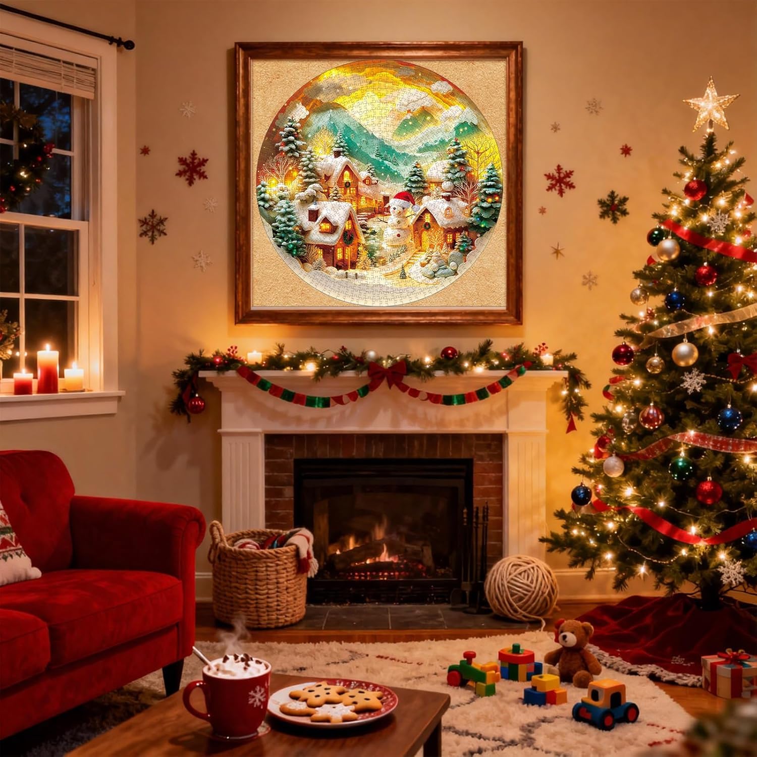 Artipuz 1000 Piece Round Jigsaw Puzzle for Adults - 3D Visual Christmas Snowman Village (26.6in Diameter) | Circular Brain Challenge & Artistic Home Decor for Mindful Relaxation - Image 6