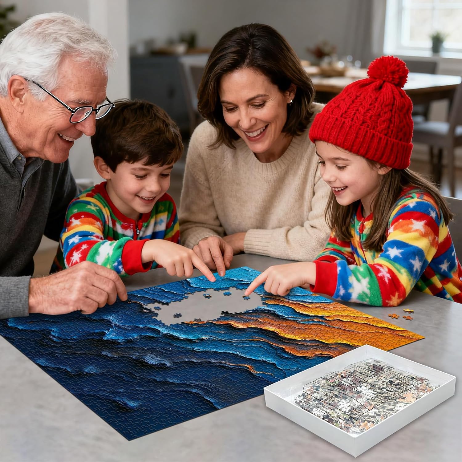 Alternative view of PQIKTUV Puzzles for Adults 1000 Pieces Textured Blue Orange Abstract Wave Art Jigsaw, Puzzles with Letter on Back, HD Poster, Storage Bag Adult Puzzles Home Decor Gift for Friend Family