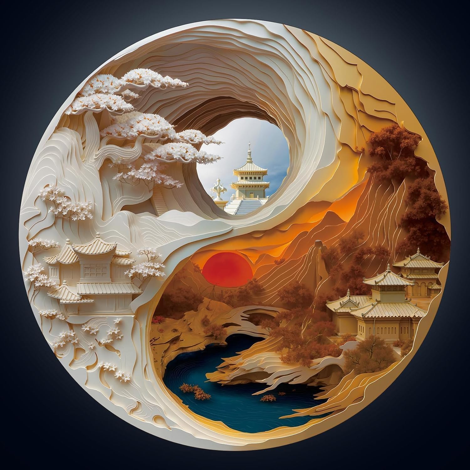 Artipuz 1000 Piece Round Jigsaw Puzzle for Adults - 3D Visual Christmas Snowman Village (26.6in Diameter) | Circular Brain Challenge & Artistic Home Decor for Mindful Relaxation - Image 9