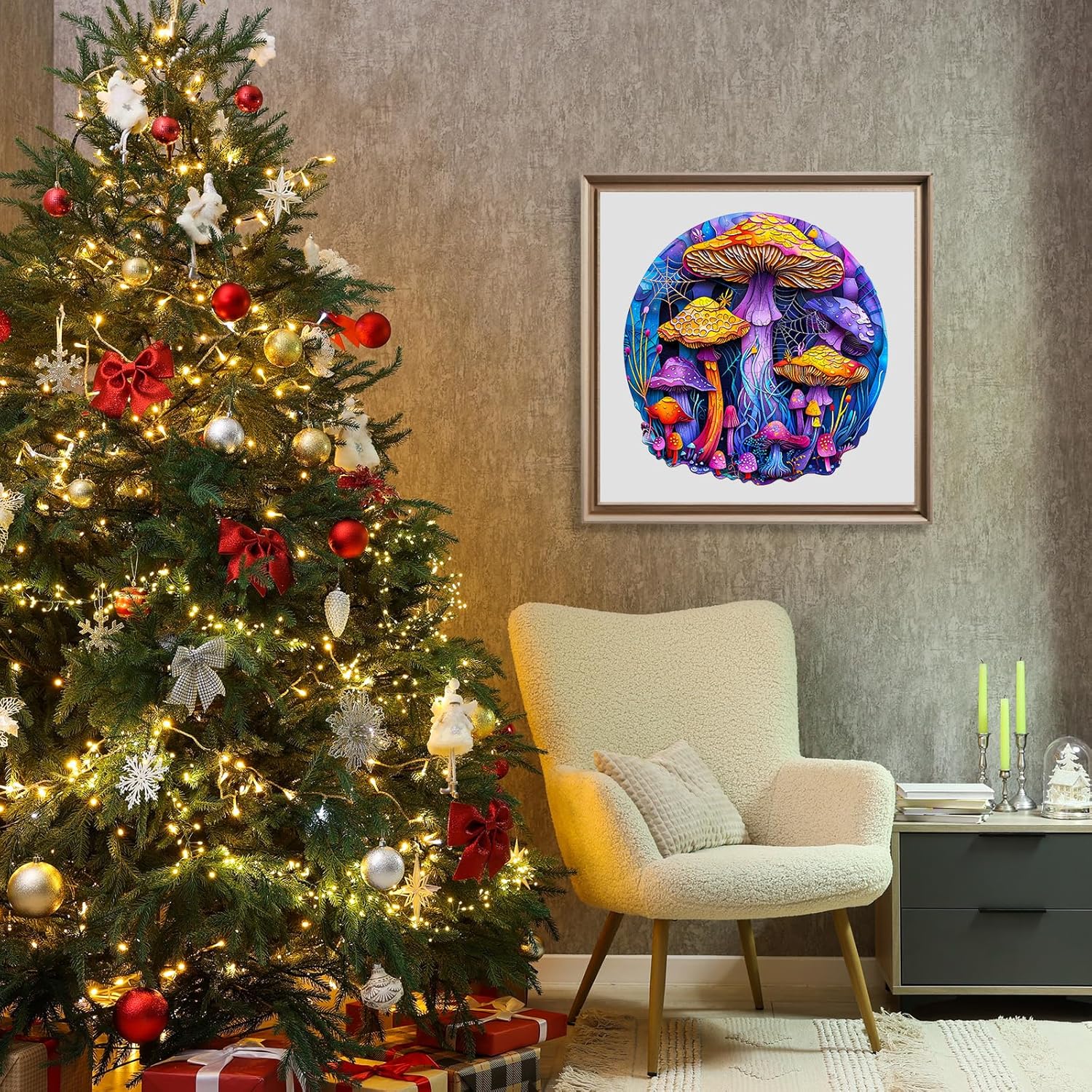 Wooden Puzzles for Adults - Paper Cut Mushroom Wooden Jigsaw Puzzle - Unique Animal Shaped Wood Puzzles Adult - Christmas Birthday Gifts for Adults/Friends/Family - 200pcs 11.4 * 11.1in