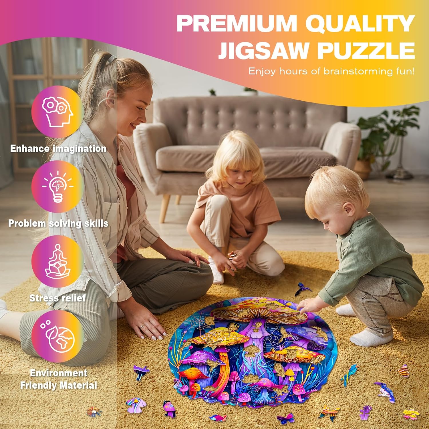 Wooden Puzzles for Adults - Paper Cut Mushroom Wooden Jigsaw Puzzle - Unique Animal Shaped Wood Puzzles Adult - Christmas Birthday Gifts for Adults/Friends/Family - 200pcs 11.4 * 11.1in - Image 6