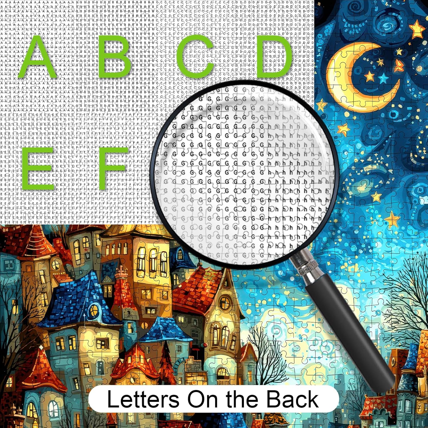 1000 Piece Jigsaw Puzzle for Adults - Whimsical Starry Night Fairy Town, 28x20 Inch Panoramic Fantasy Art, Challenging Puzzle with Lettered Back, Unique Home Decor Gift - Image 3