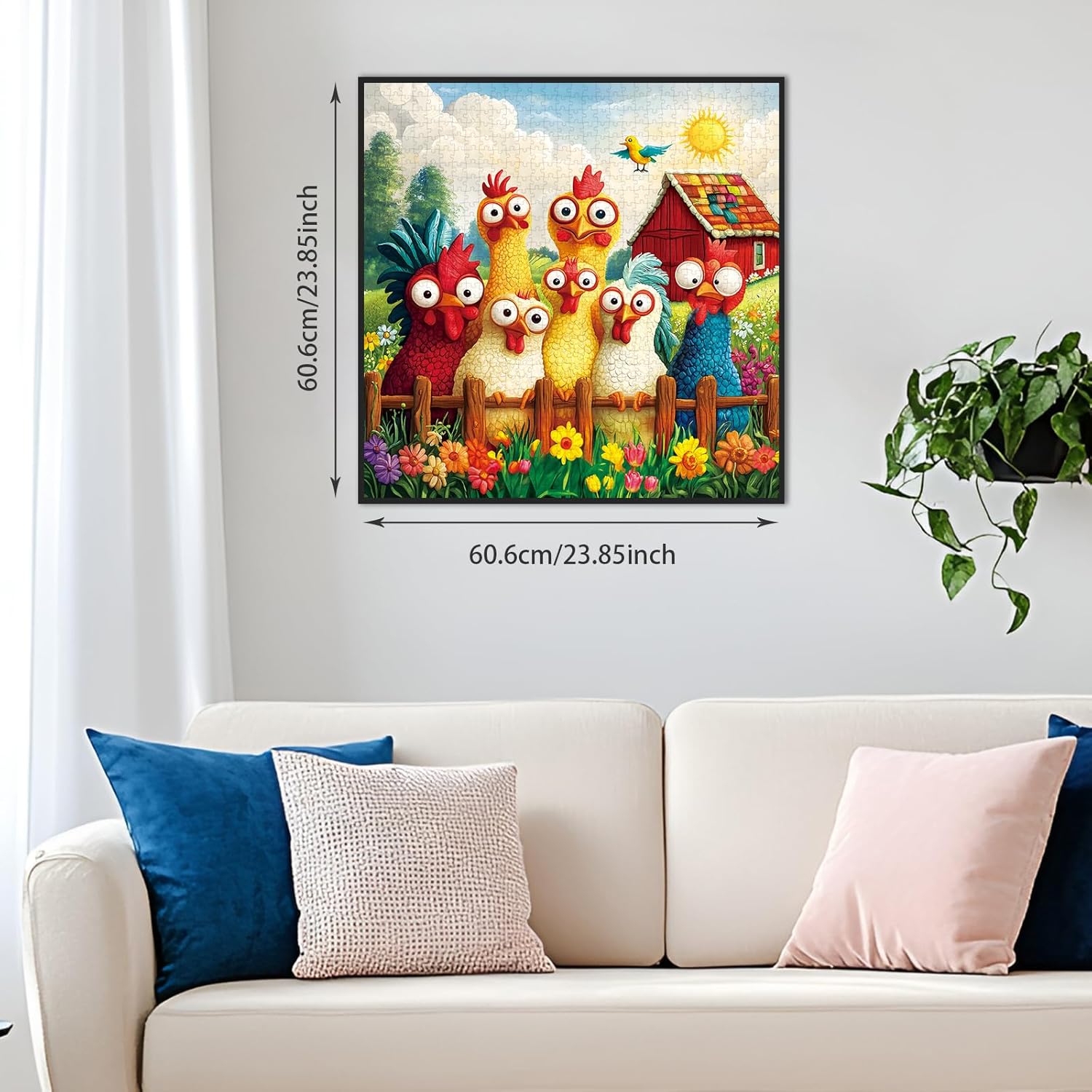 Alternative view of PQIKTUV Puzzles for Adults 1024 Piece Cute Cartoon Farm Chicken Flock Scene Jigsaw, Puzzle with Letter on Back, HD Poster, Storage Bag Home Decor Gift for Family Friends（23.86 x 23.86 in）