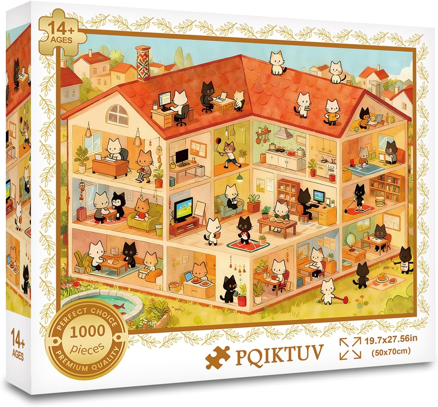 PQIKTUV Puzzles for Adults 1024 Piece Cute Cartoon Farm Chicken Flock Scene Jigsaw, Puzzle with Letter on Back, HD Poster, Storage Bag Home Decor Gift for Family Friends(23.86 x 23.86 in) - Image 8