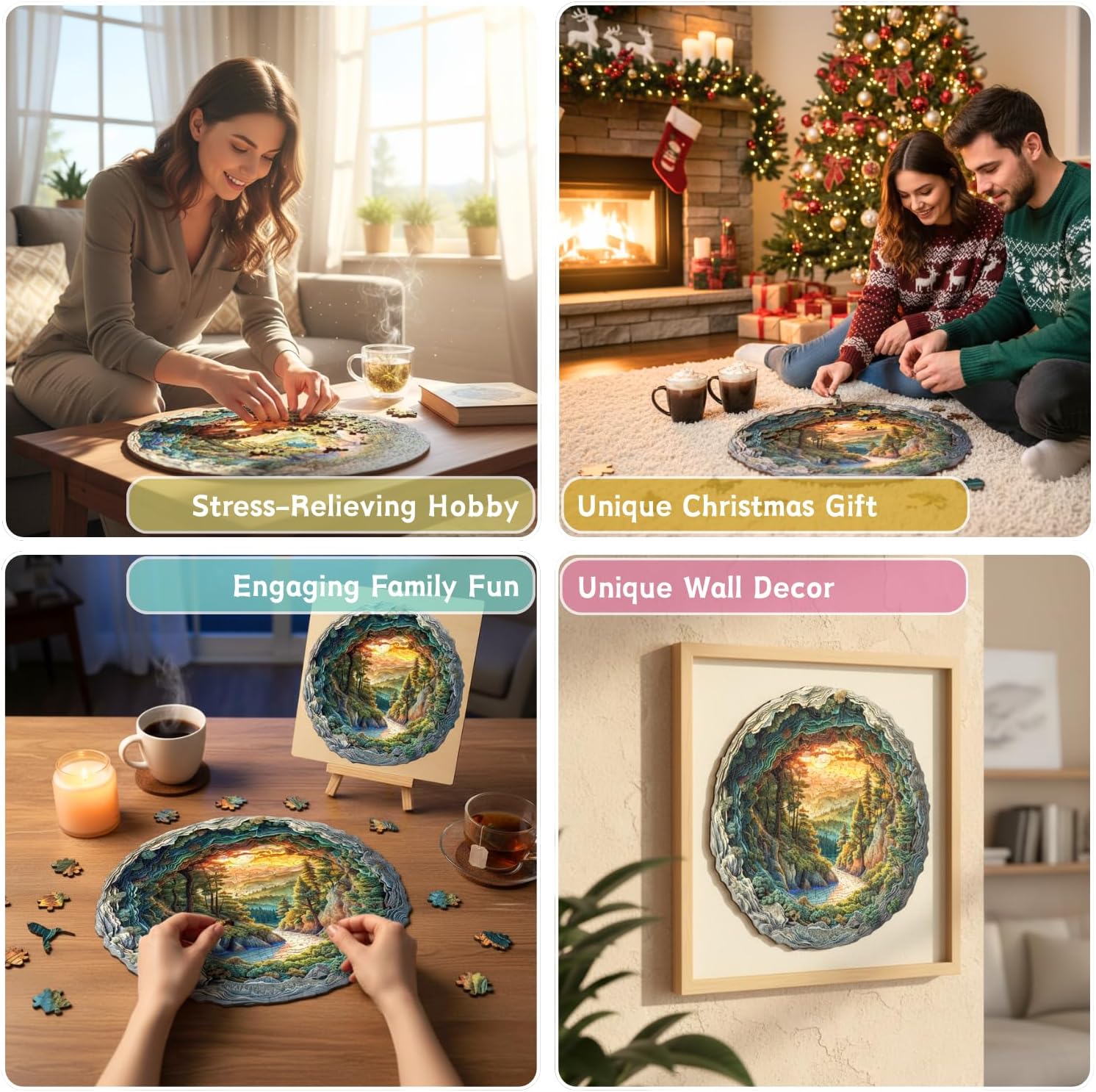 Jollitot Wooden Puzzles, 3D Cave Forest Puzzle 300 Pieces, Unique Animal Shaped Wood Challenging Jigsaw Puzzles Ideal for Adults, Premium Wood Gift Box 13.4x13.3in - Image 3