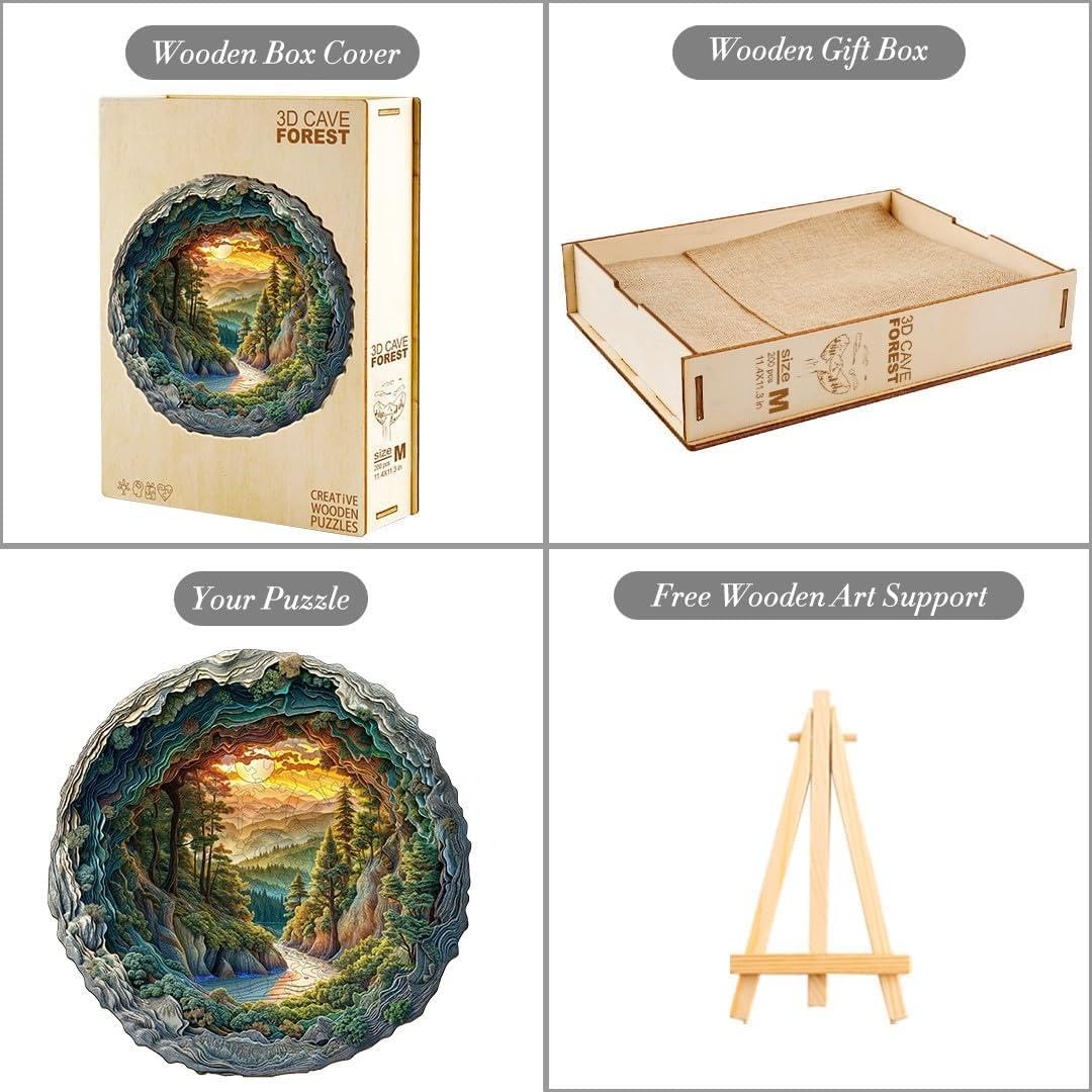 Jollitot Wooden Puzzles, 3D Cave Forest Puzzle 300 Pieces, Unique Animal Shaped Wood Challenging Jigsaw Puzzles Ideal for Adults, Premium Wood Gift Box 13.4x13.3in - Image 6