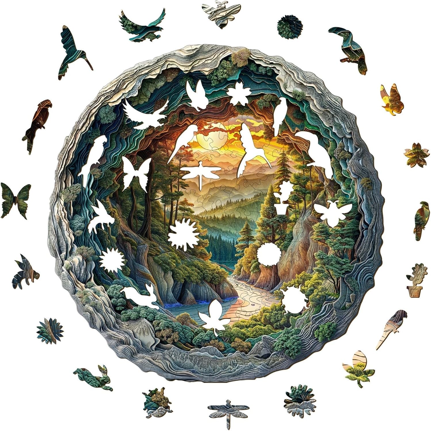 Jollitot Wooden Puzzles, 3D Cave Forest Puzzle 300 Pieces, Unique Animal Shaped Wood Challenging Jigsaw Puzzles Ideal for Adults, Premium Wood Gift Box 13.4x13.3in - Image 8