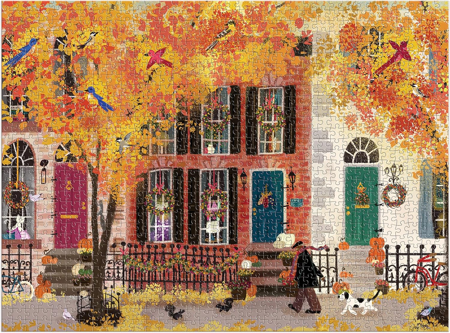 Autumn in The Neighborhood 1000 Piece Puzzle from Galison - 27" x 20" Beautifully Illustrated Puzzle from Joy LaForme, Thick & Sturdy Pieces, Challenging Activity for Adults, Unique Gift Idea!