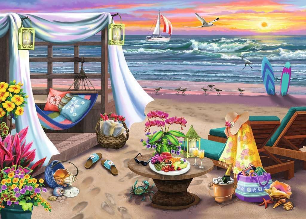 Ravensburger - Cabana Retreat - 500 Piece Large Format Jigsaw Puzzle - Enjoy Peaceful, Salty Breezes and a Stunning Ocean Sunset - Frameable - Premium Quality - Puzzles for Adults