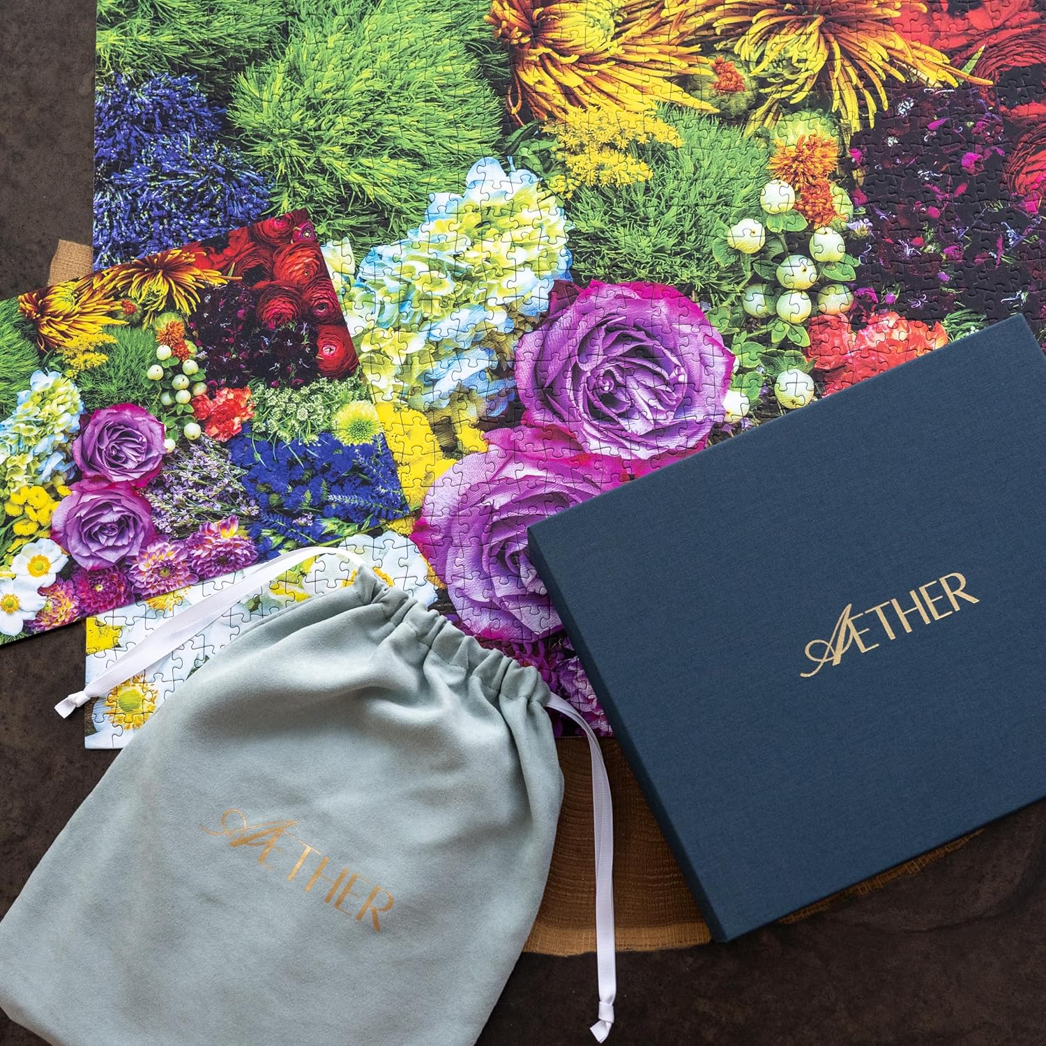 Aether Puzzles - from The Garden, Part 2 Flower Puzzle, Premium 1000 Piece Jigsaw Puzzle for Adults, Glare-Free, Soft-Touch Puzzles, Made in USA, 26.6" x 19.25"