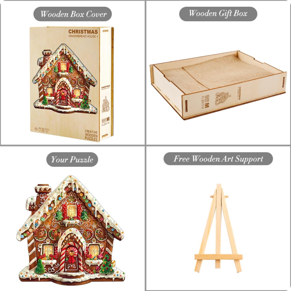 Jollitot Wooden Puzzles Adults, Christmas Gingerbread House Wooden Puzzles 100 Pieces, Unique Animal Shaped Wood Challenging Jigsaw Puzzles Gifts for Adults, 8.4x8.3in - Image 3