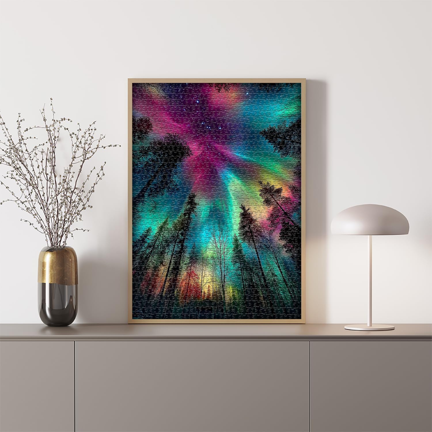 Impossible Puzzles for Adults 1000 Pieces, PICKFORU Forest Aurora Jigsaw Puzzle, Nature Scenery Colorful Puzzles Plant Scenic Challenge