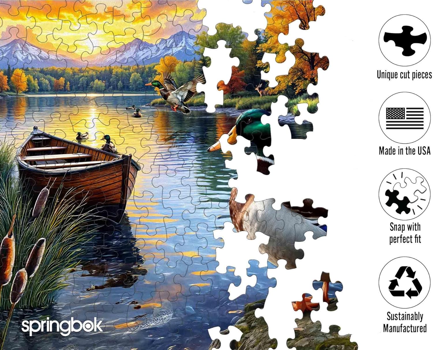 Alternative view of Springbok Mallard Morning Glow 1000 Piece Jigsaw Puzzle for Adults - Duck by The Lake - Unique Cut Pieces - Made in USA