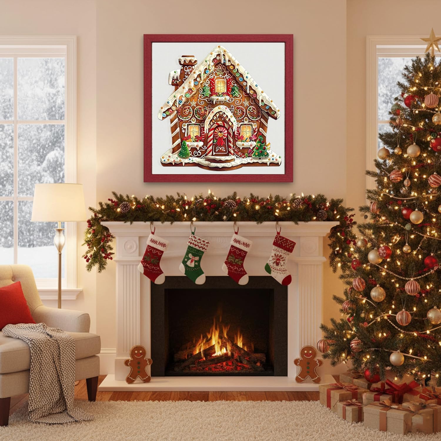 Jollitot Wooden Puzzles Adults, Christmas Gingerbread House Wooden Puzzles 100 Pieces, Unique Animal Shaped Wood Challenging Jigsaw Puzzles Gifts for Adults, 8.4x8.3in - Image 6