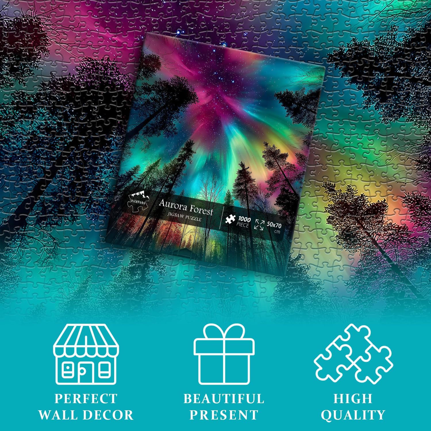 Impossible Puzzles for Adults 1000 Pieces, PICKFORU Forest Aurora Jigsaw Puzzle, Nature Scenery Colorful Puzzles Plant Scenic Challenge - Image 5