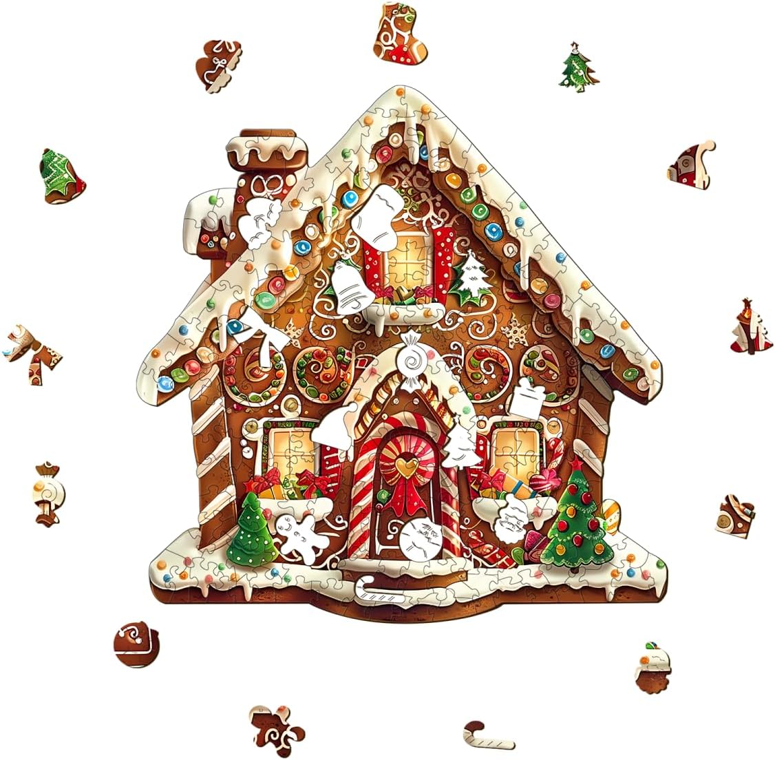 Jollitot Wooden Puzzles Adults, Christmas Gingerbread House Wooden Puzzles 100 Pieces, Unique Animal Shaped Wood Challenging Jigsaw Puzzles Gifts for Adults, 8.4x8.3in - Image 8