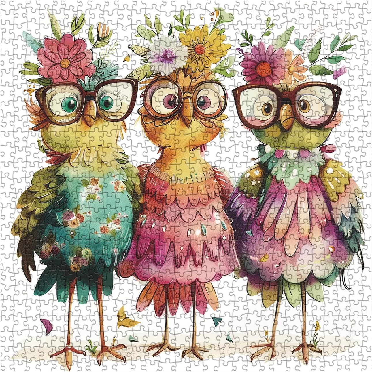 Alternative view of Funny Chicken Puzzles for Adults 1000 Pieces, Cute Bird Flower Jigsaw Puzzles, Beautiful Animal Art Puzzles