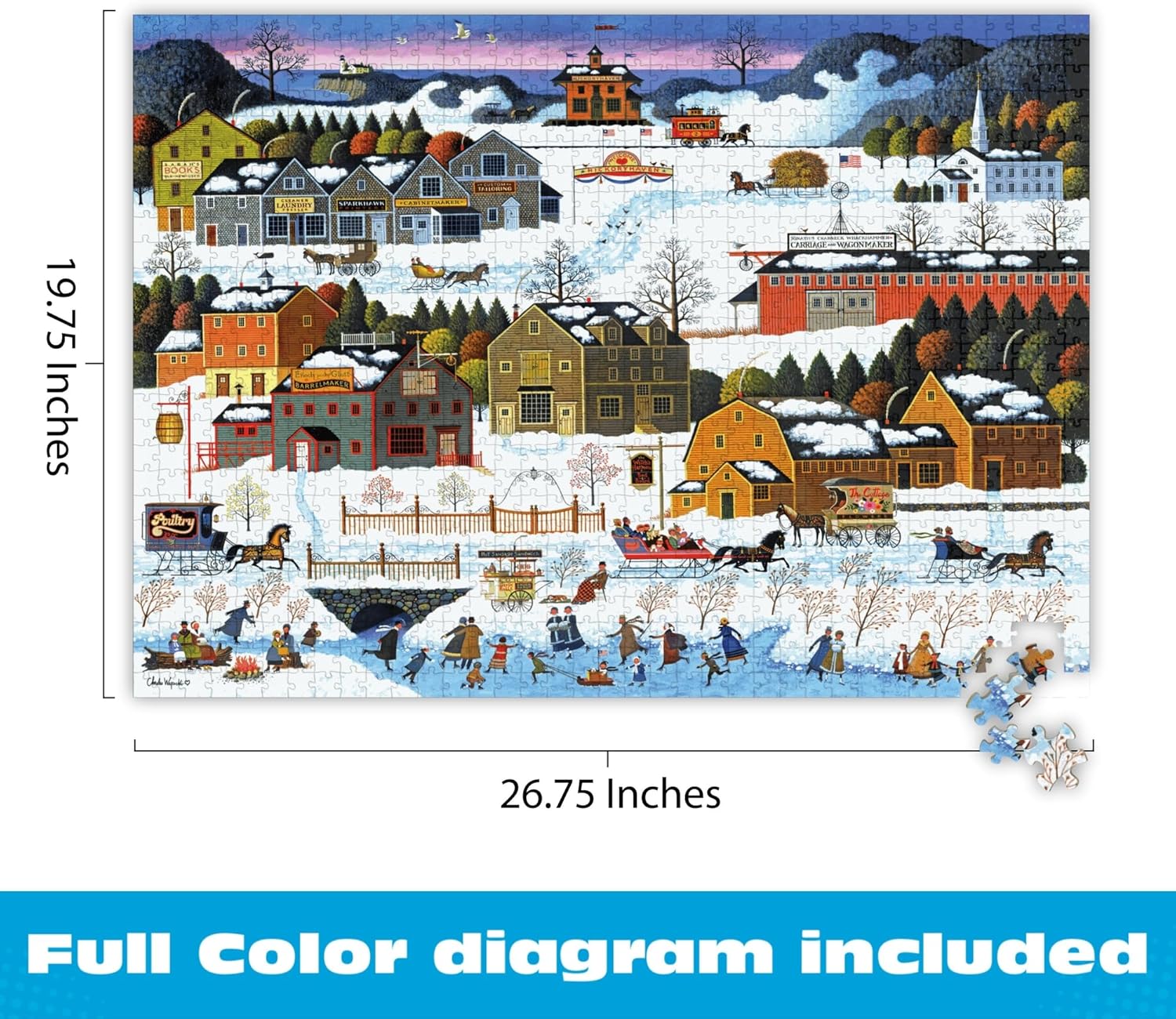 Buffalo Games - Hickory Haven Canal - Charles Wysocki - 1000 Piece Christmas Jigsaw Puzzle for Adults - Festive Winter Holiday Puzzles - Precision Cut Pieces and Bonus Poster