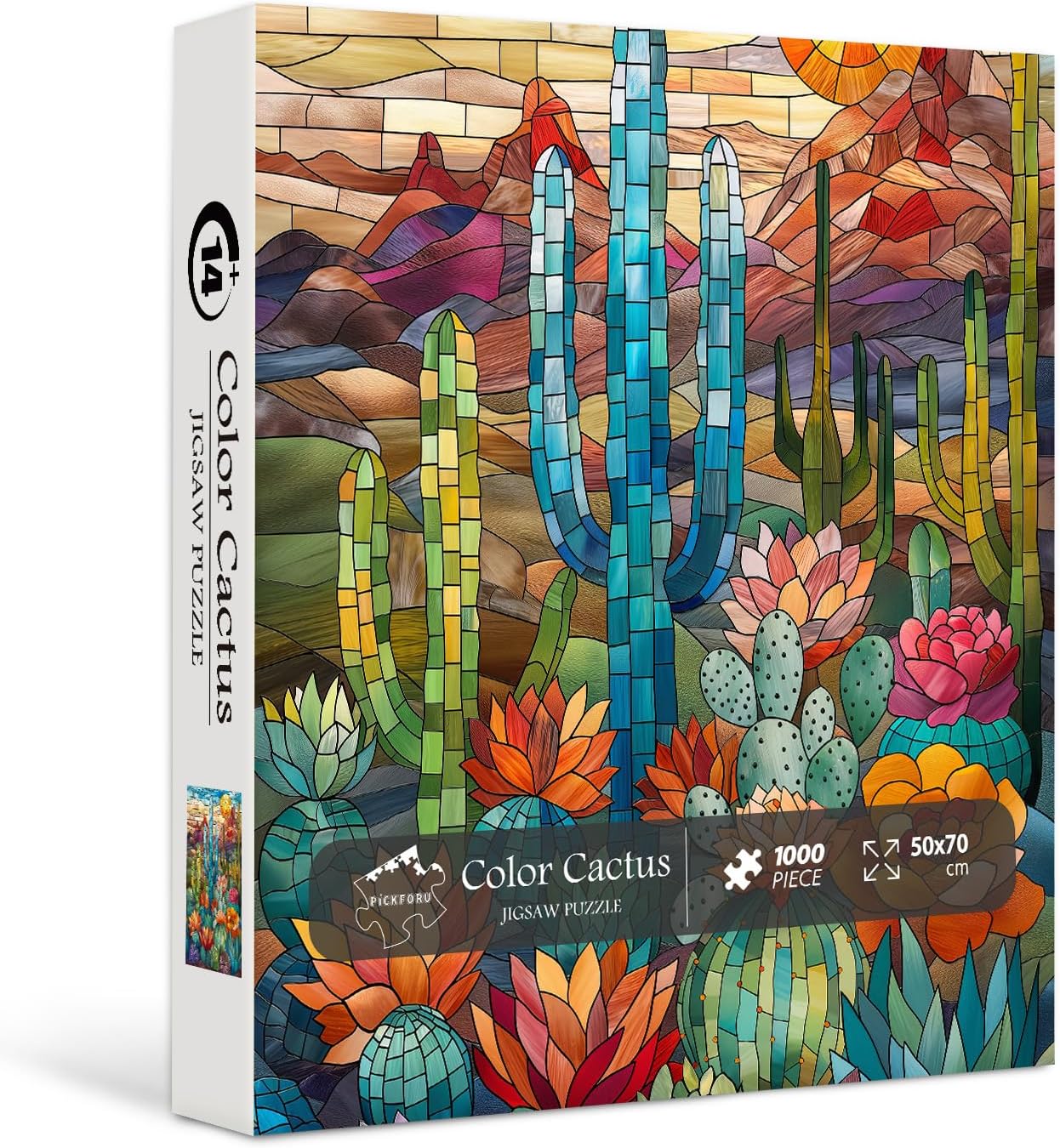 Cactus Puzzles for Adults 1000 Pieces and up, PICKFORU Stained Glass Puzzle Including Mosaic Art Cactus, Colorful Succulent Puzzles for Plant Lovers - Image 6