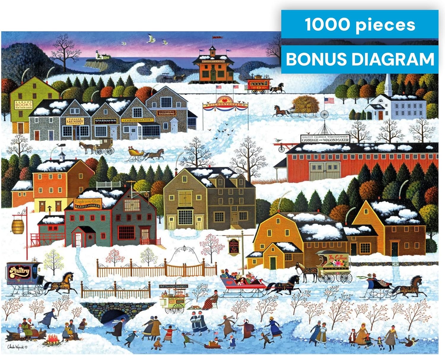 Buffalo Games - Hickory Haven Canal - Charles Wysocki - 1000 Piece Christmas Jigsaw Puzzle for Adults - Festive Winter Holiday Puzzles - Precision Cut Pieces and Bonus Poster - Image 5