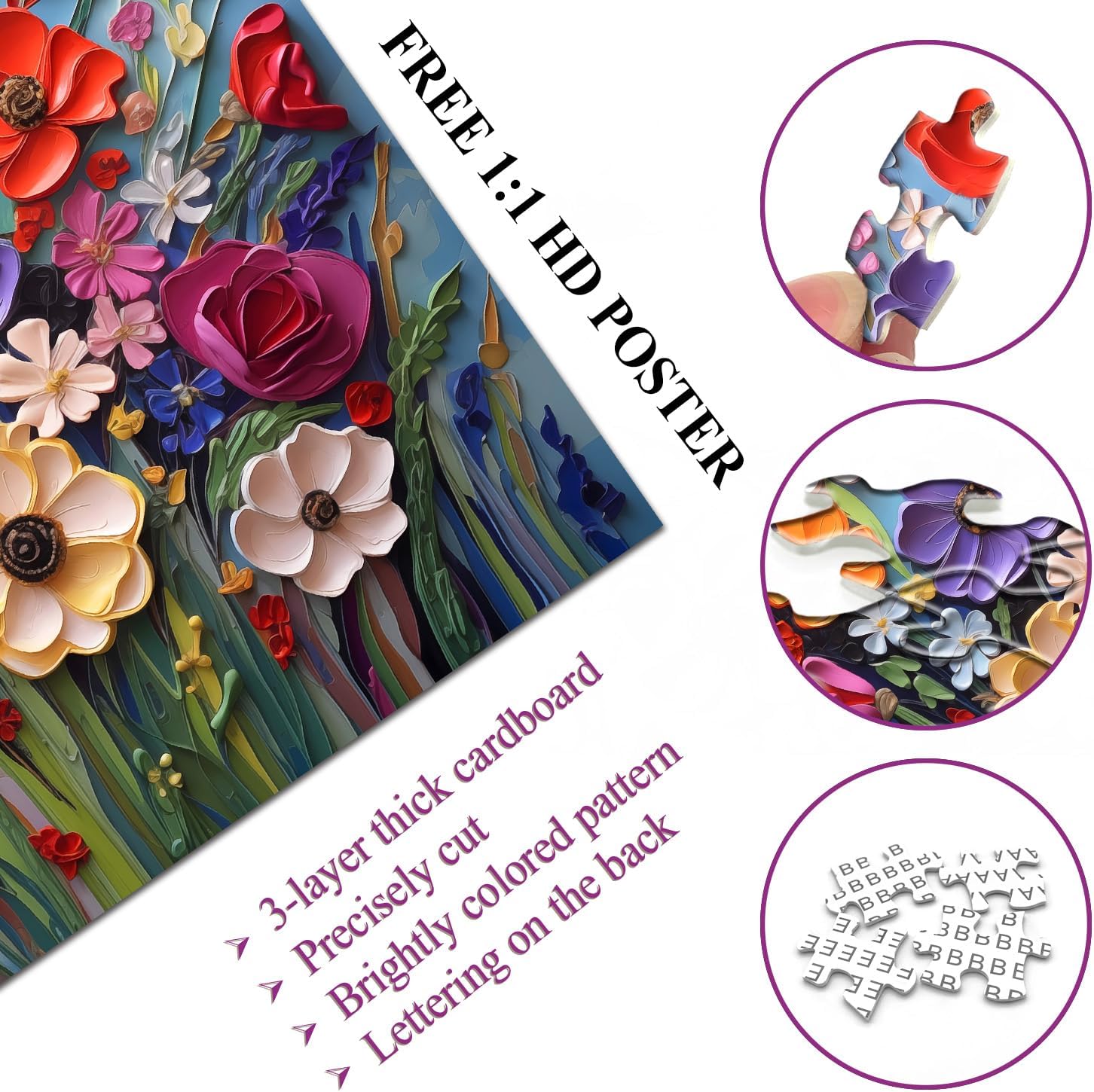 Colorful Flower Puzzles for Adults, Mosaic Plant Floral Puzzle Art, Spring Flower Garden Jigsaw Puzzles 1000 Pieces Painting - Image 4