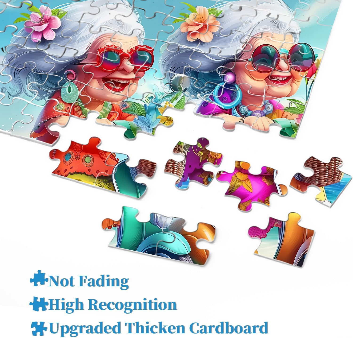 Summer Beach 1000 Piece Puzzle for Adults, PICKFORU Funny Beach Ride Jigsaw Puzzles, Unique Difficult Grandma Motorcycle Theme as Home Decor - Image 4
