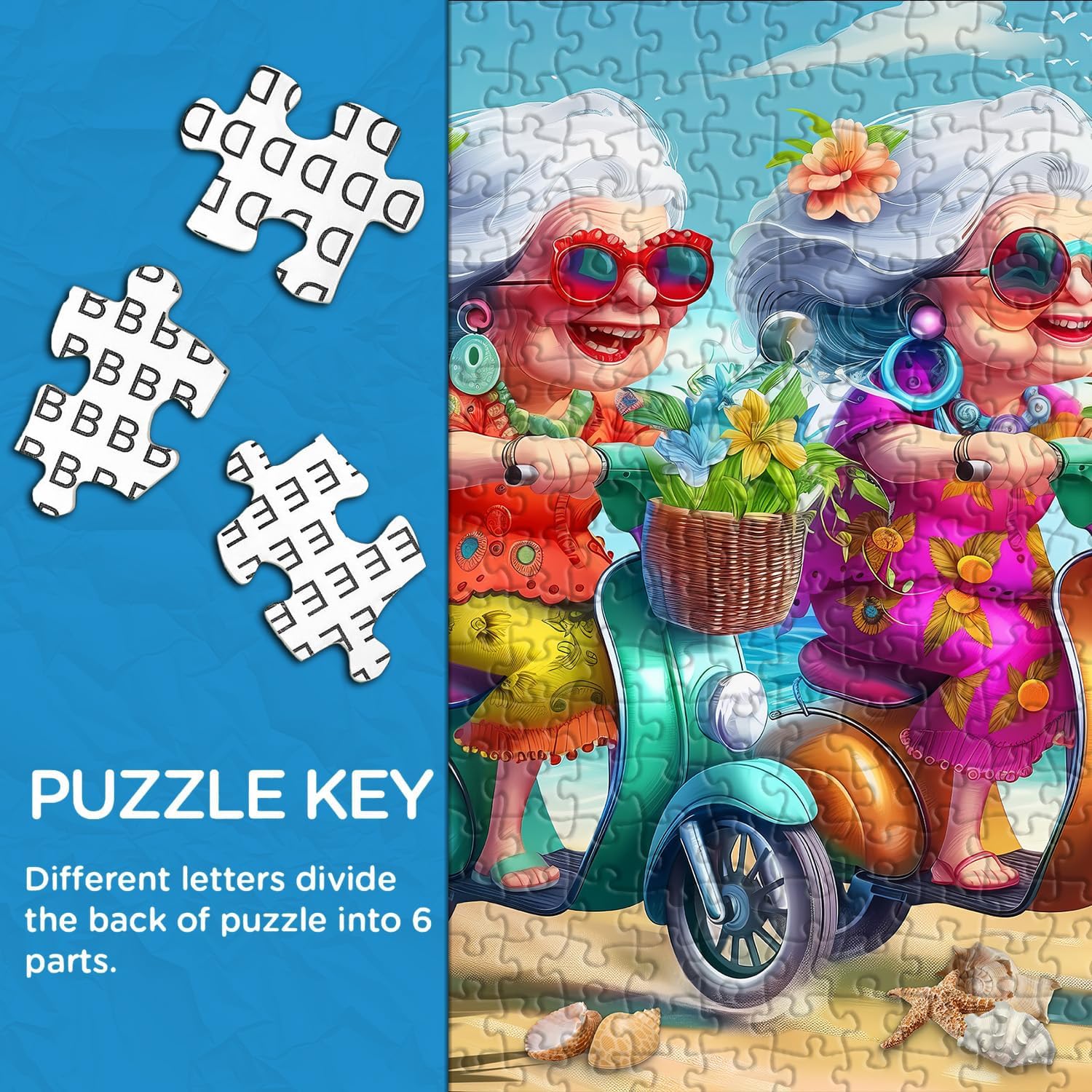 Summer Beach 1000 Piece Puzzle for Adults, PICKFORU Funny Beach Ride Jigsaw Puzzles, Unique Difficult Grandma Motorcycle Theme as Home Decor - Image 5