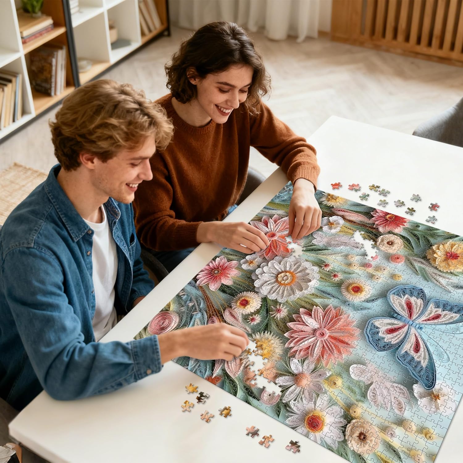 QIMWAN Puzzle 1000 Piece for Adults Jigsaw Featuring Aesthetic Home Decoration Unique Gift for Cat Lovers Premium Large Puzzle for Family Fun (Flutter&Bloom Puzzles-1000pcs)