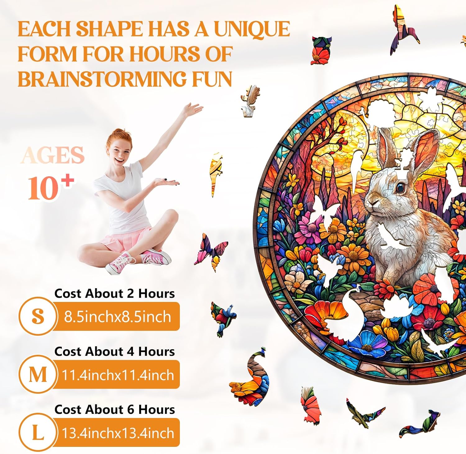 Alternative view of Wooden Puzzles for Adults, Flower Field Rabbit Wood Puzzles Adult, Unique Animal Shaped Wooden Jigsaw Puzzle, Creative Birthday Gifts for Friends/Family/Puzzle Lovers, Home Decor(S-8.5 * 8.5in 100pcs)