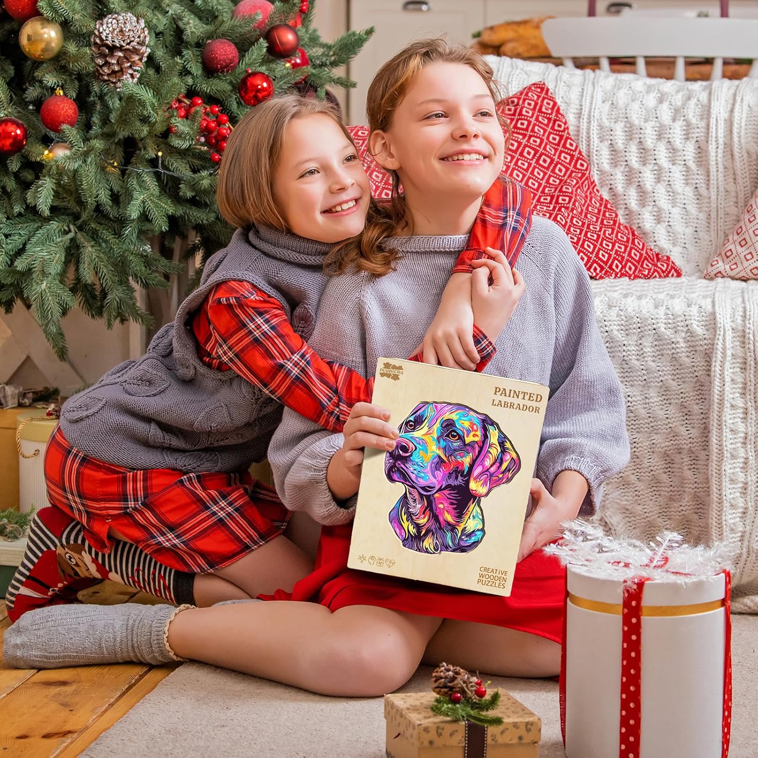 Alternative view of Wooden Puzzles for Adults - Painted Labrador Wooden Jigsaw Puzzle, Unique Animal Shaped Wood Puzzles Adult, Christmas Birthday Gifts for Friends/Family, Home Decor 8.4 * 7.2in 73pcs