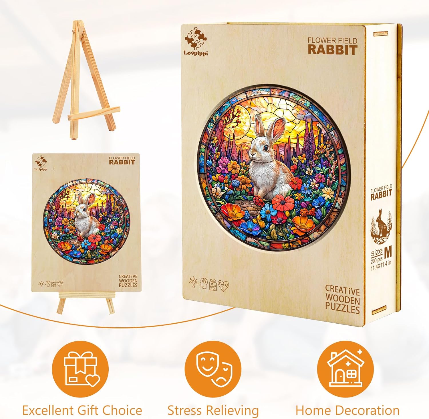 Wooden Puzzles for Adults, Flower Field Rabbit Wood Puzzles Adult, Unique Animal Shaped Wooden Jigsaw Puzzle, Creative Birthday Gifts for Friends/Family/Puzzle Lovers, Home Decor(S-8.5 * 8.5in 100pcs) - Image 5