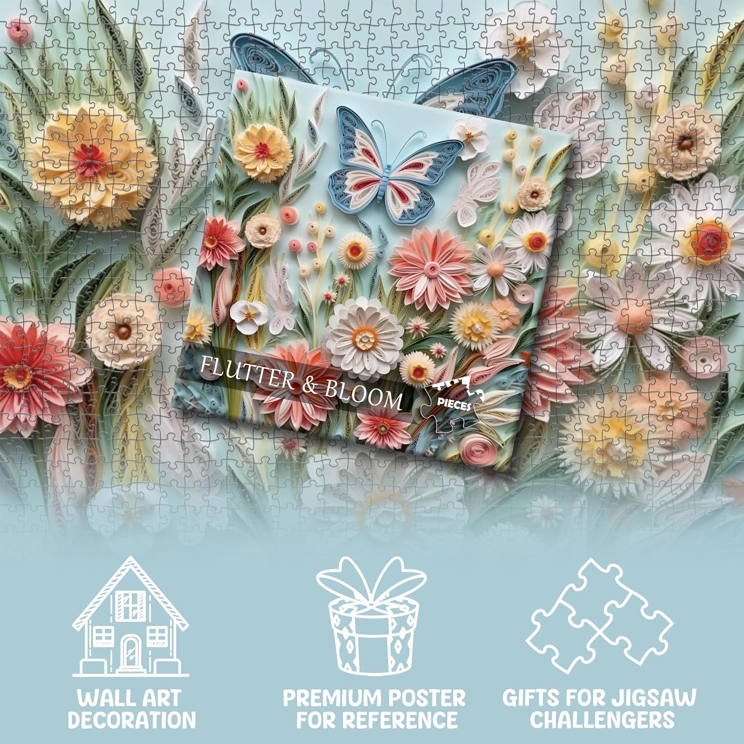 QIMWAN Puzzle 1000 Piece for Adults Jigsaw Featuring Aesthetic Home Decoration Unique Gift for Cat Lovers Premium Large Puzzle for Family Fun (Flutter&Bloom Puzzles-1000pcs) - Image 6