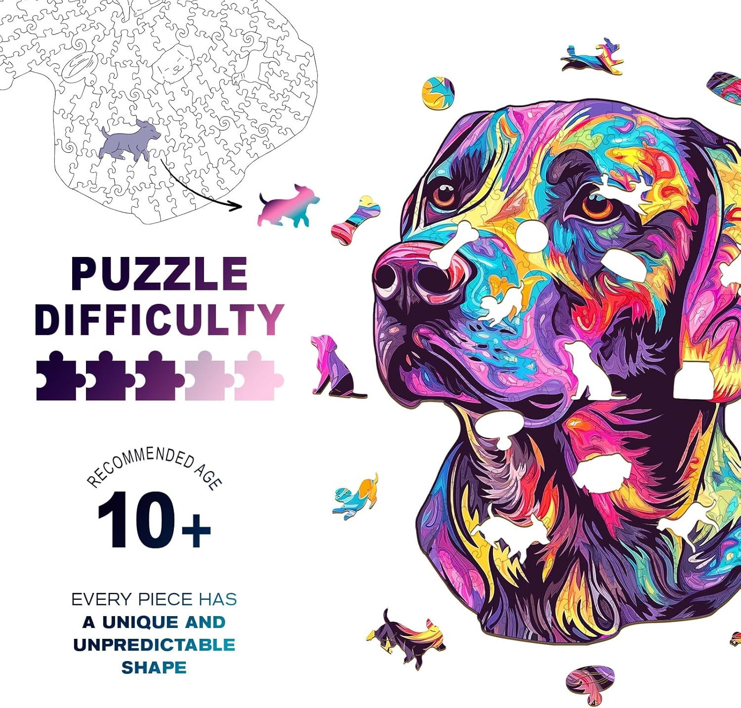 Wooden Puzzles for Adults - Painted Labrador Wooden Jigsaw Puzzle, Unique Animal Shaped Wood Puzzles Adult, Christmas Birthday Gifts for Friends/Family, Home Decor 8.4 * 7.2in 73pcs - Image 3