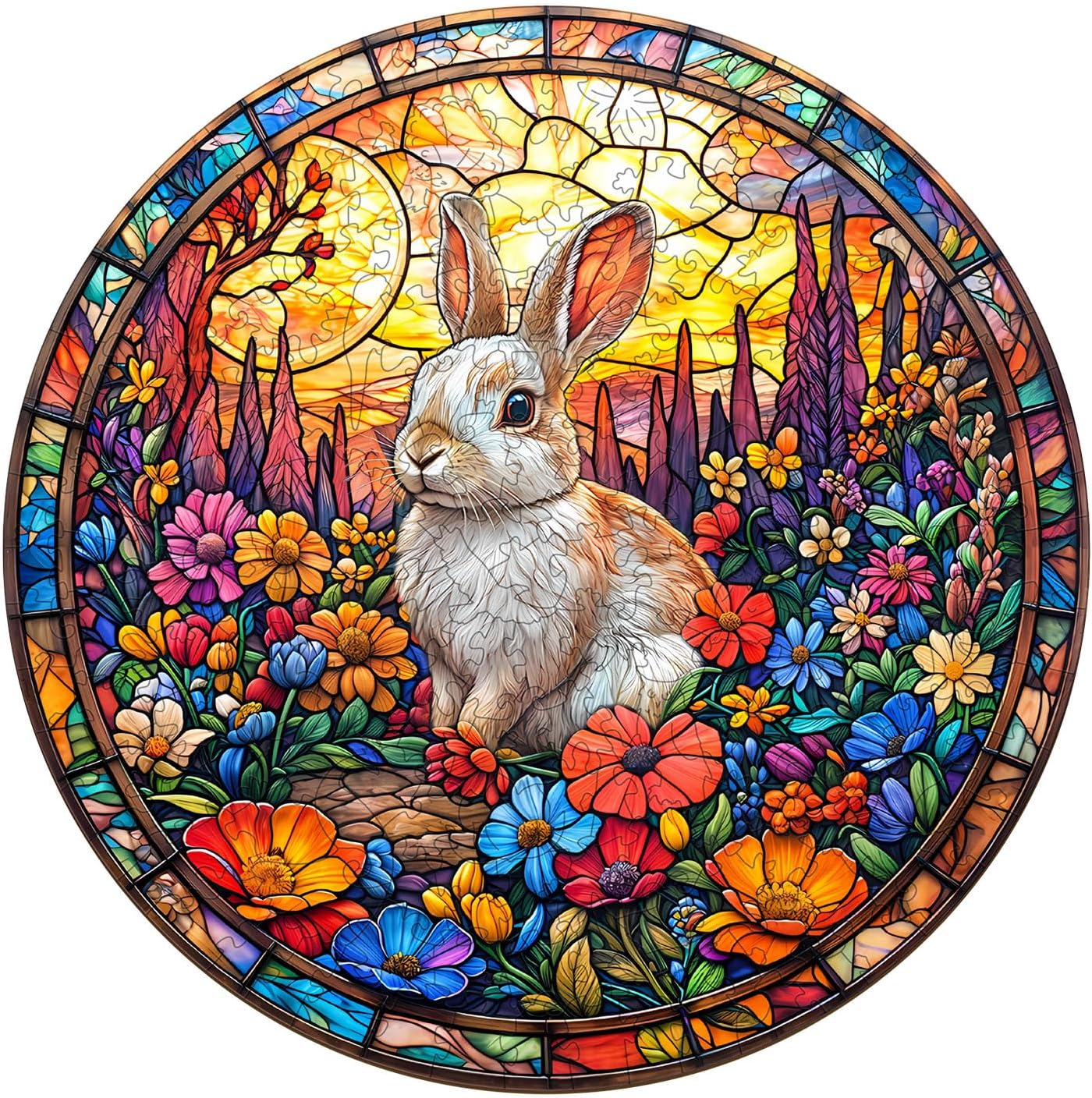 Wooden Puzzles for Adults, Flower Field Rabbit Wood Puzzles Adult, Unique Animal Shaped Wooden Jigsaw Puzzle, Creative Birthday Gifts for Friends/Family/Puzzle Lovers, Home Decor(S-8.5 * 8.5in 100pcs) - Image 7