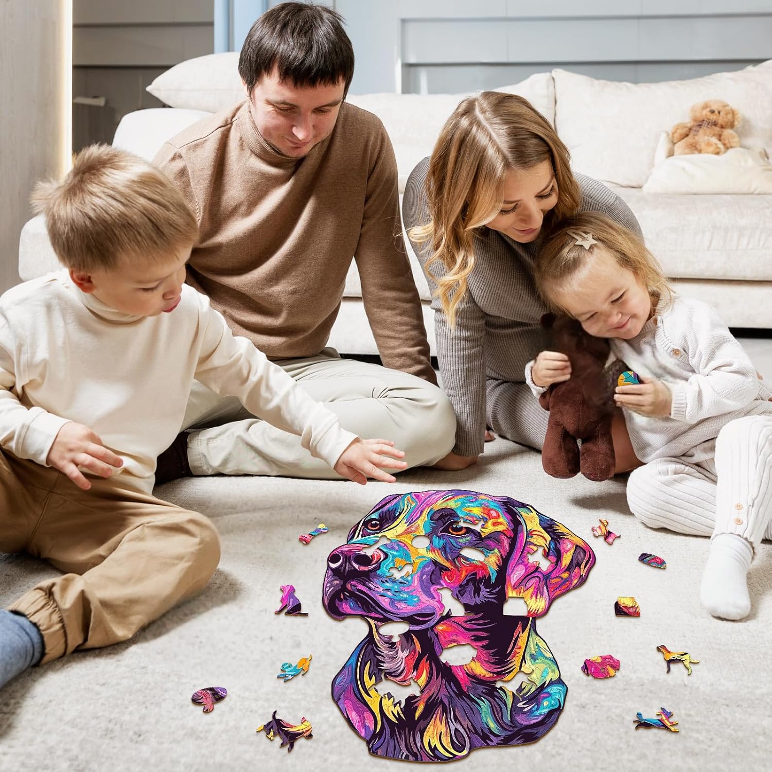 Wooden Puzzles for Adults - Painted Labrador Wooden Jigsaw Puzzle, Unique Animal Shaped Wood Puzzles Adult, Christmas Birthday Gifts for Friends/Family, Home Decor 8.4 * 7.2in 73pcs - Image 6