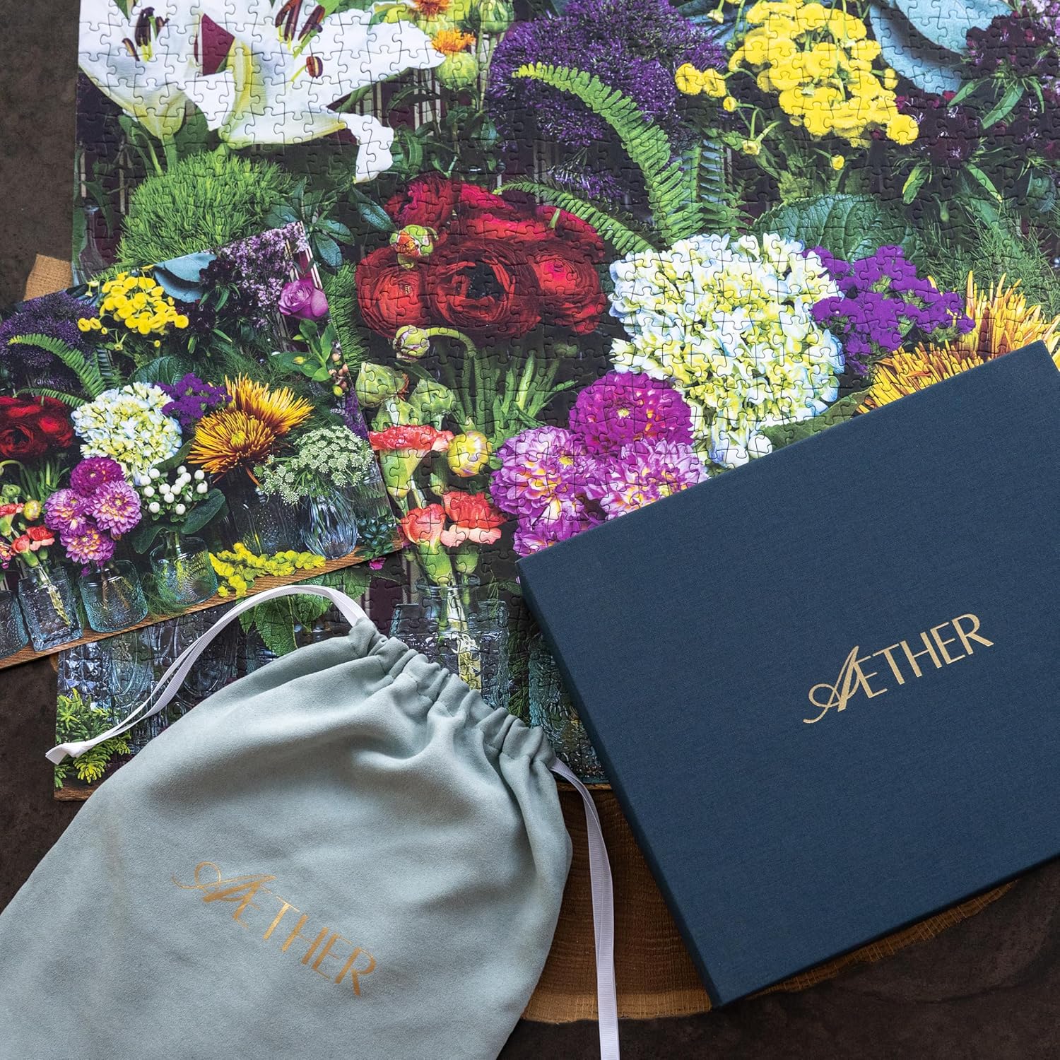 Aether Puzzles - from The Garden, Part 1 Flower Puzzle, Premium 1000 Piece Jigsaw Puzzle for Adults, Glare-Free, Soft-Touch Puzzles, Made in USA, 26.6" x 19.25"