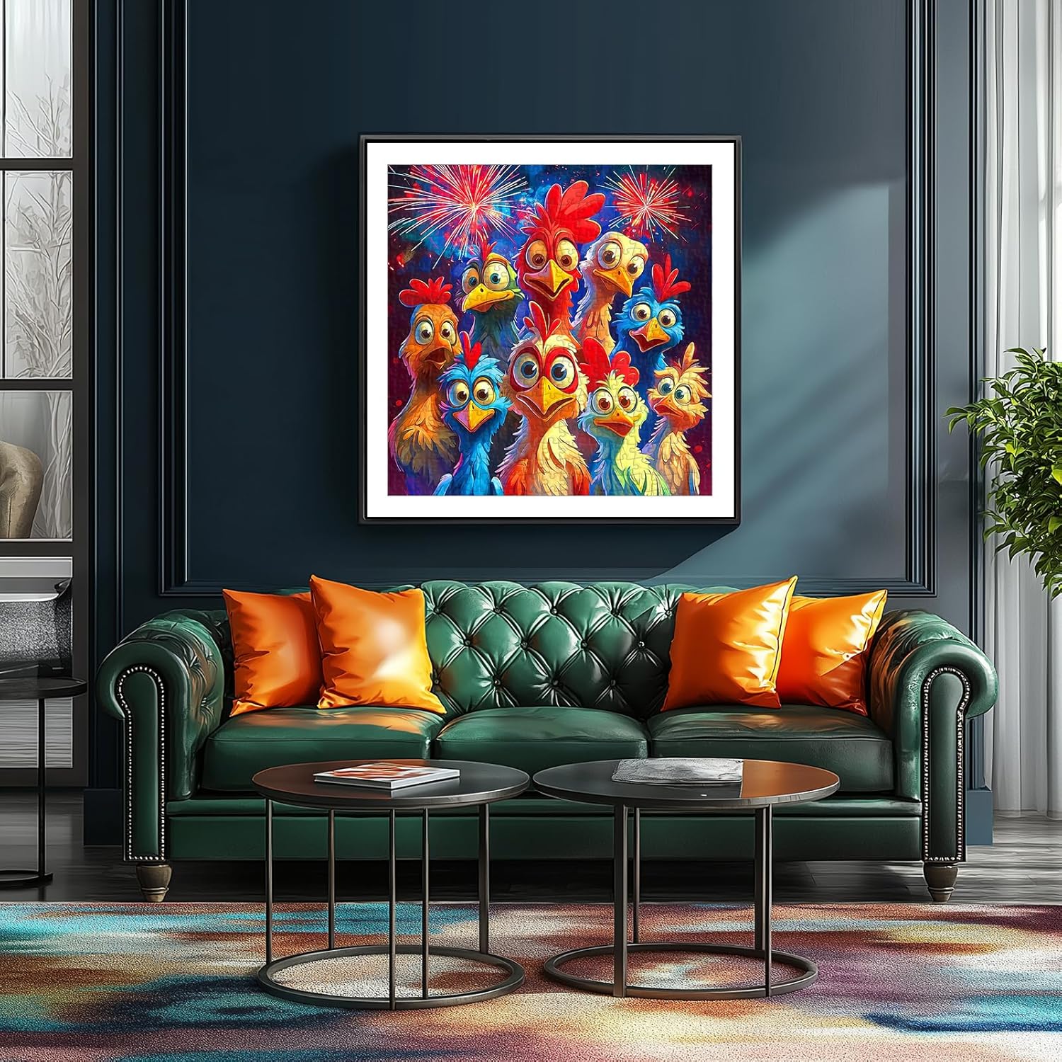 500 Piece Jigsaw Puzzle for Adults, Colorful Cartoon Chickens with Fireworks Design, Vibrant Family Puzzle Game, Fireworks Night Scene Art for Stress Relief - Image 3