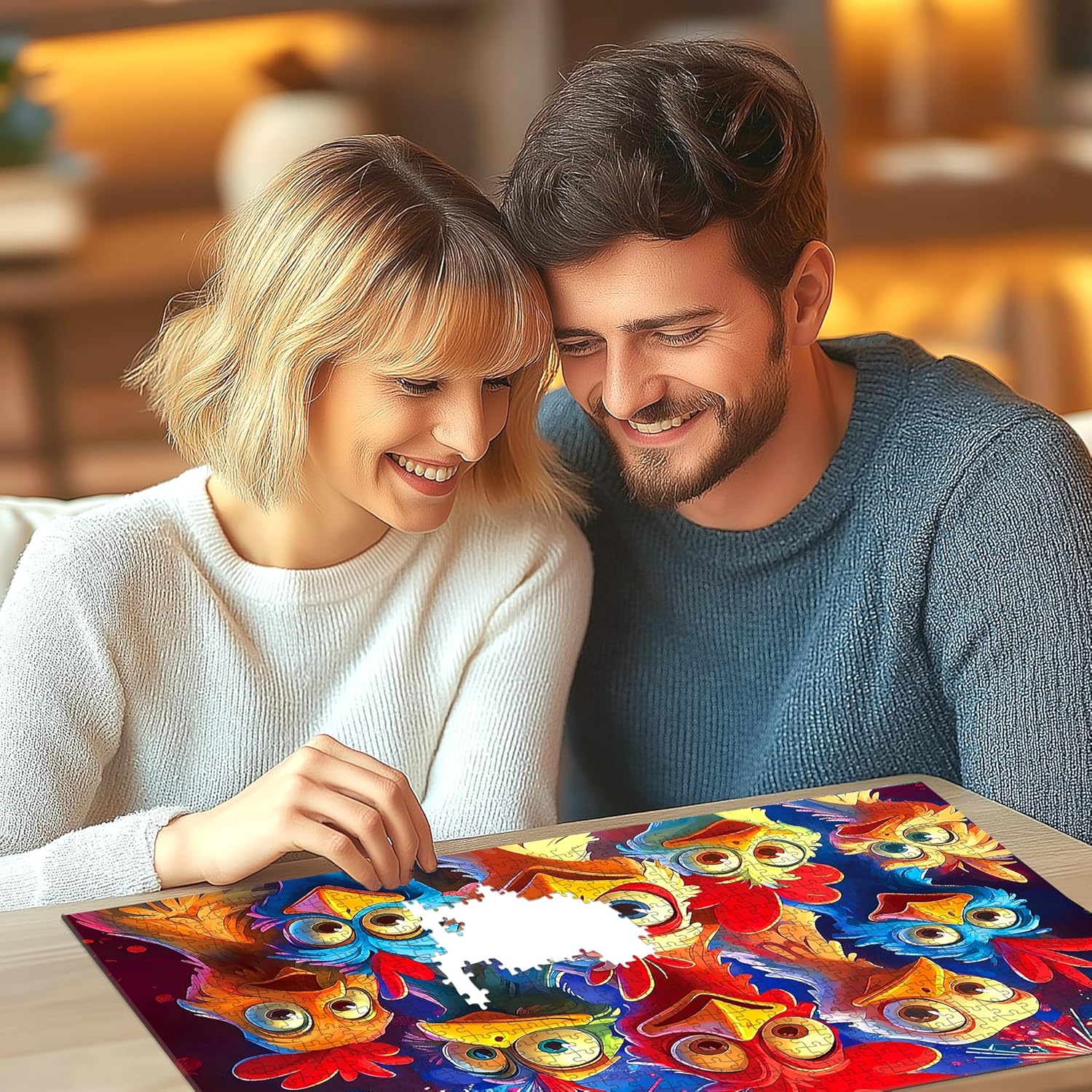 500 Piece Jigsaw Puzzle for Adults, Colorful Cartoon Chickens with Fireworks Design, Vibrant Family Puzzle Game, Fireworks Night Scene Art for Stress Relief - Image 4