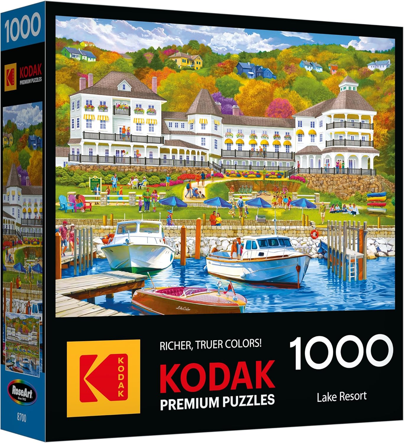 RoseArt - Kodak Premium 1000 Piece Jigsaw Puzzle for Adultsu2013 Lakeside Resort u2013 Peaceful Waterfront Hotel & Boats Scene u2013 Bright, Detailed Artwork u2013 26.625 x 19.25 Inches