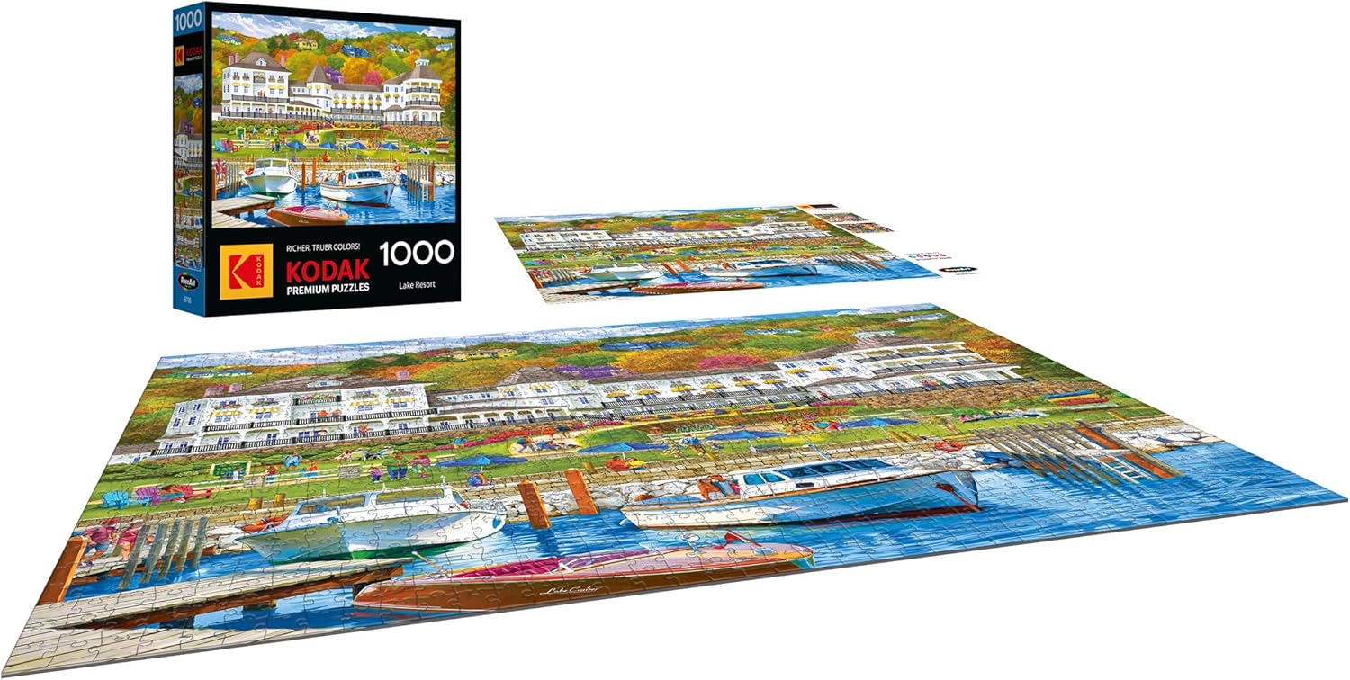 Alternative view of RoseArt - Kodak Premium 1000 Piece Jigsaw Puzzle for Adultsu2013 Lakeside Resort u2013 Peaceful Waterfront Hotel & Boats Scene u2013 Bright, Detailed Artwork u2013 26.625 x 19.25 Inches