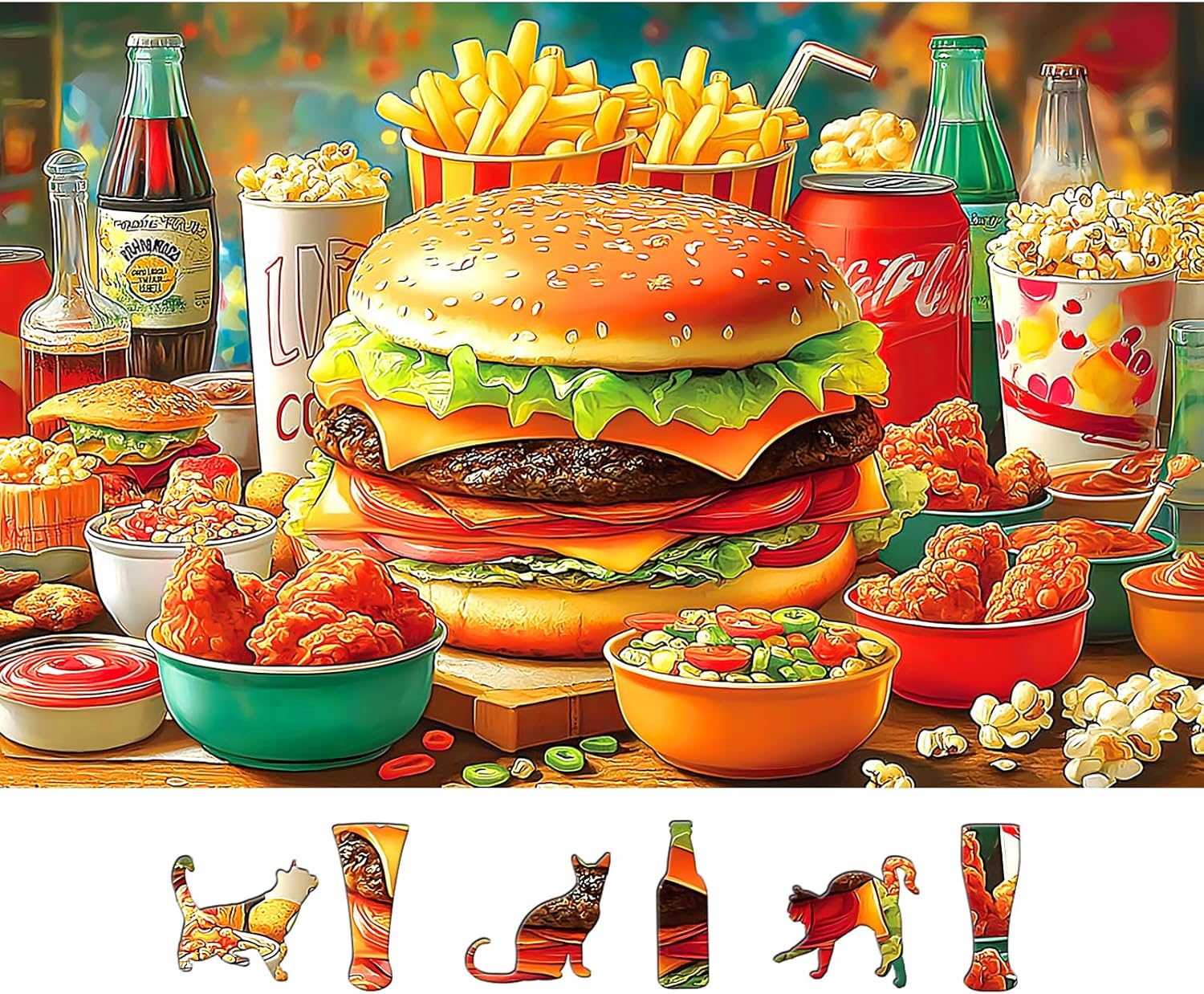 500 Piece Jigsaw Puzzle for Adults, Colorful Cartoon Chickens with Fireworks Design, Vibrant Family Puzzle Game, Fireworks Night Scene Art for Stress Relief - Image 8